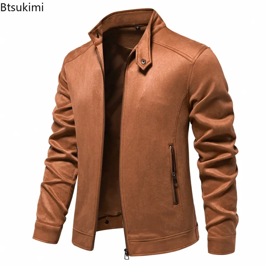 2025 New Fall-Winter Men's Stand Collar Zip Suede Jacket Trendy Solid Color Versatile Jacketcoat Fashionable Casual Male Coats