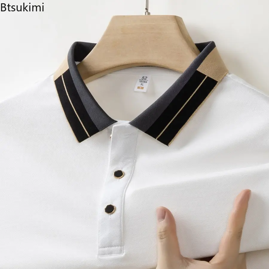 New 2025 Summer Men's Collar Polo Shirt Short Sleeved Sweat Absorbing Polo Tops Jacquard Breathable Solid Color T-shirt for Men