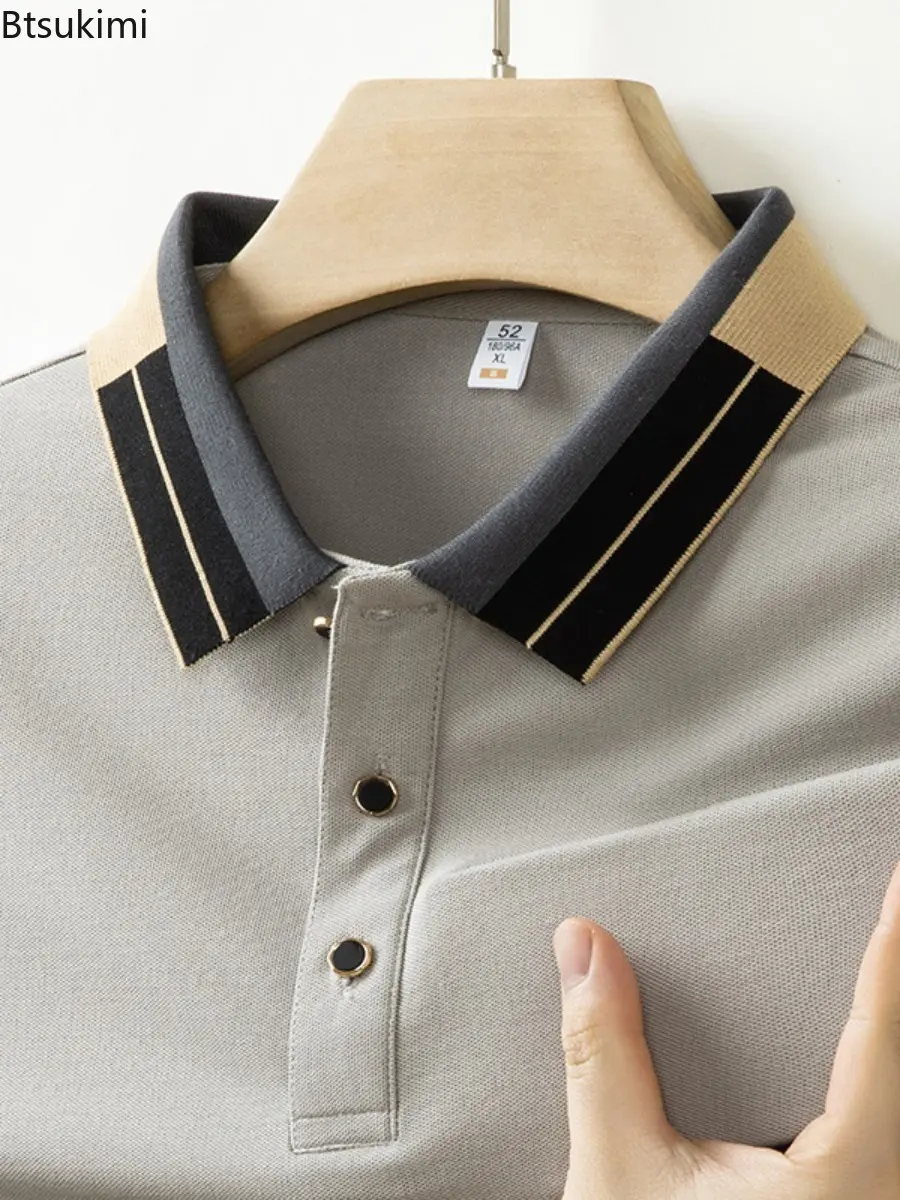 New 2025 Summer Men's Collar Polo Shirt Short Sleeved Sweat Absorbing Polo Tops Jacquard Breathable Solid Color T-shirt for Men