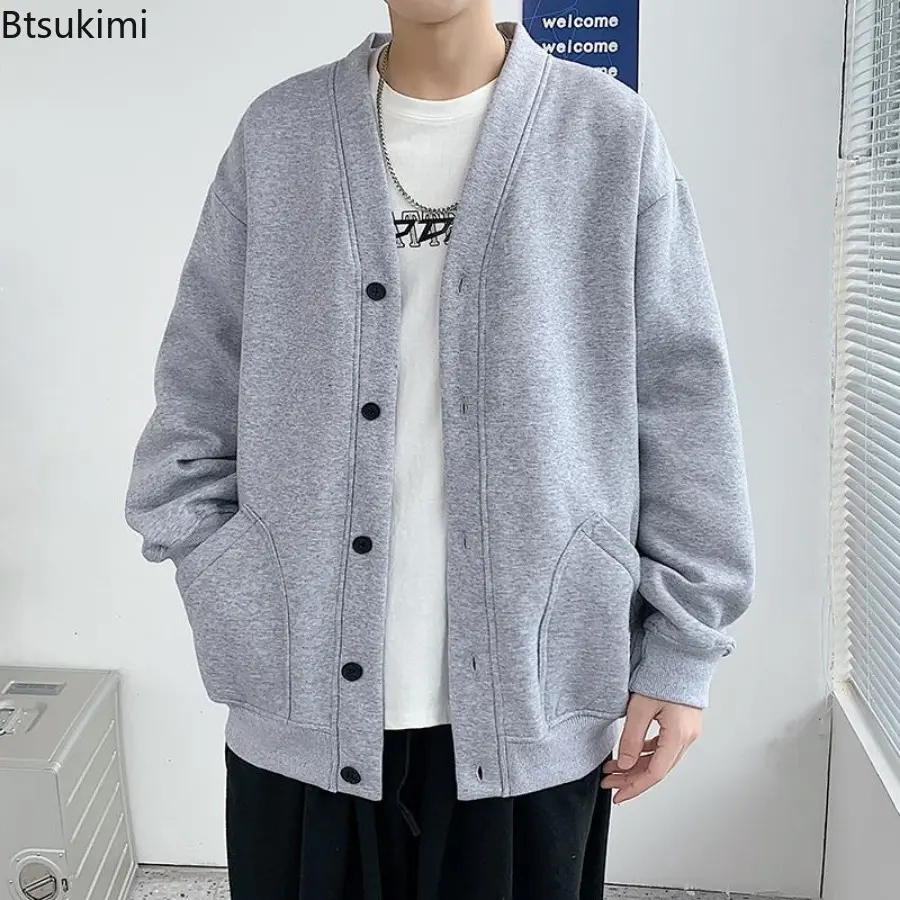 2025 Fashion Harajuku Knit Cardigan Men's Loose Casual Hoodies Coats Spring Autumn Lazy Style Fleece Sport Jackets Plus Size 5XL