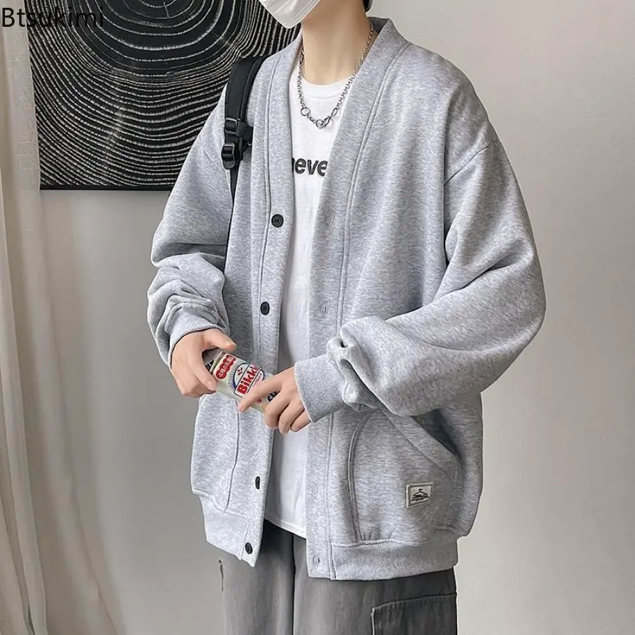 2025 Fashion Harajuku Knit Cardigan Men's Loose Casual Hoodies Coats Spring Autumn Lazy Style Fleece Sport Jackets Plus Size 5XL