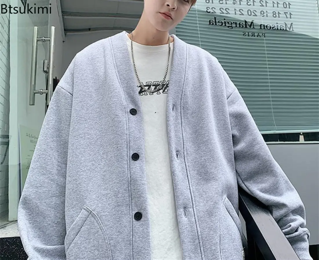 2025 Fashion Harajuku Knit Cardigan Men's Loose Casual Hoodies Coats Spring Autumn Lazy Style Fleece Sport Jackets Plus Size 5XL