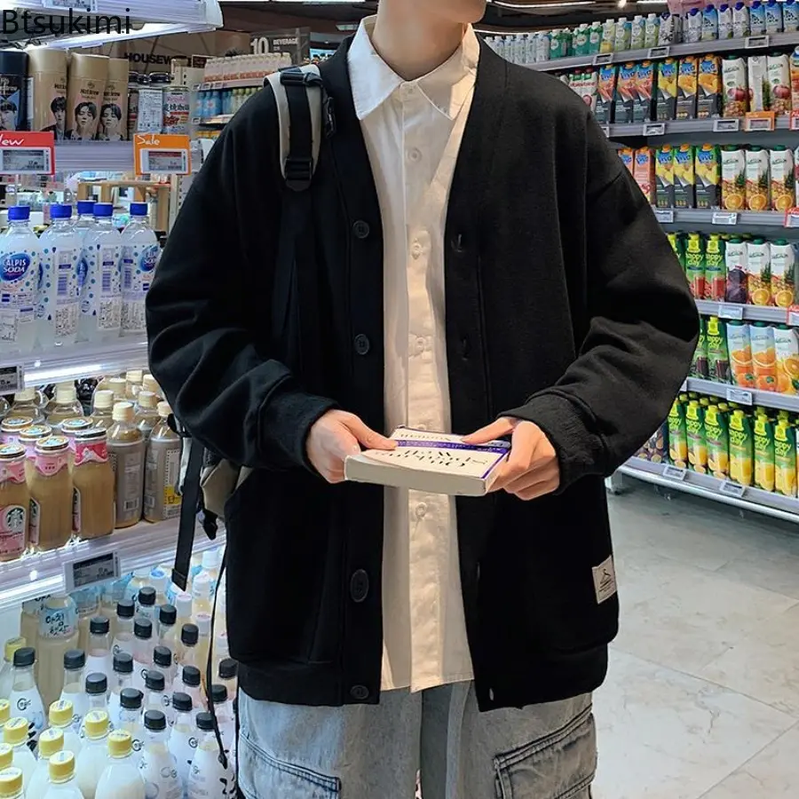 2025 Fashion Harajuku Knit Cardigan Men's Loose Casual Hoodies Coats Spring Autumn Lazy Style Fleece Sport Jackets Plus Size 5XL