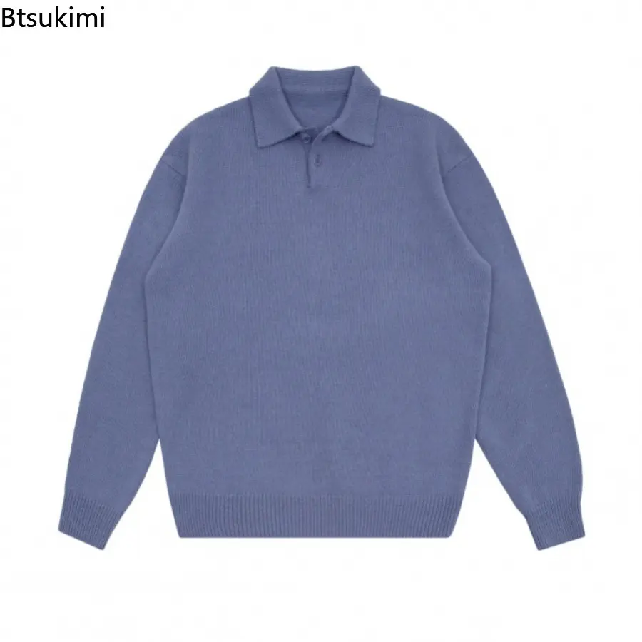 2025 Mens Autumn Winter Lapel Sweater Men Warm Zipper Knitted Pullover Sweater Men Streetwear Korean Loose Long Sleeved Sweater