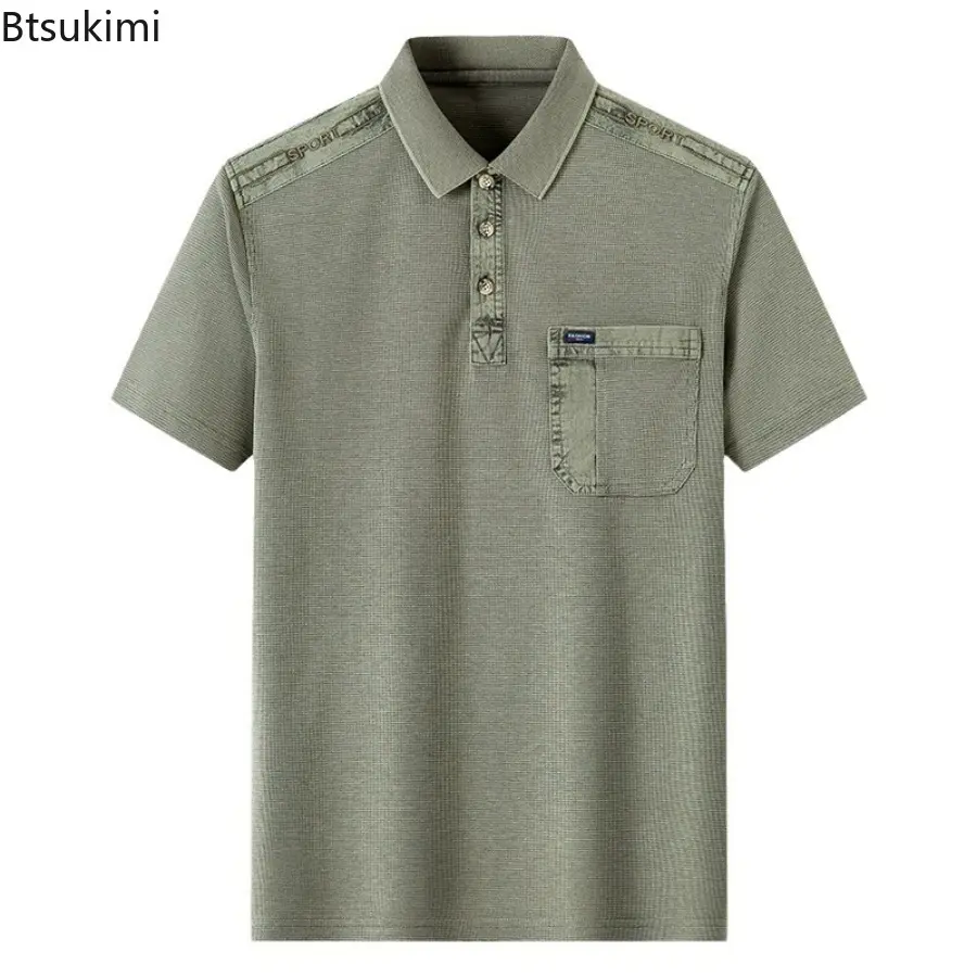 Men's Summer Short Sleeve Polo Shirts Fashion Patchwork Design Lapel Casual Shirts Men Loose Embroidery Business Tops Sport Tees