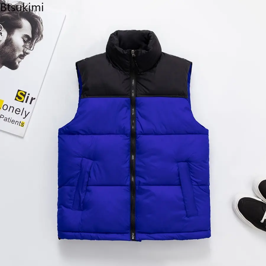 2024 Autumn Winter New Men's Thicken Warm Down Cotton Vest Jacket Fashion Contrast Color Design Male Loose Casual Waistcoat Tops