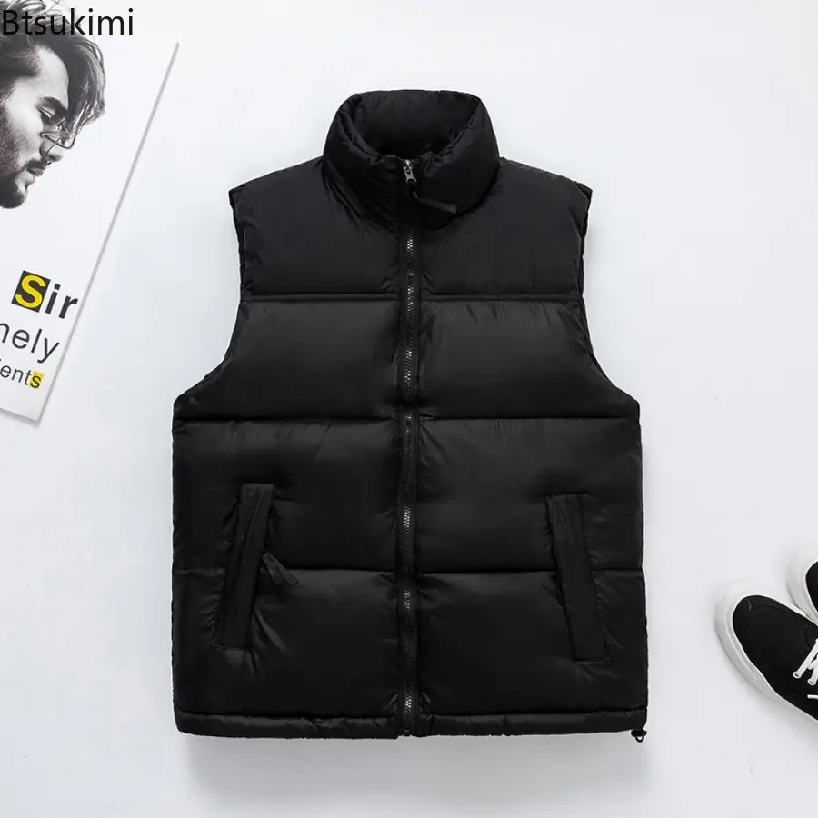 2024 Autumn Winter New Men's Thicken Warm Down Cotton Vest Jacket Fashion Contrast Color Design Male Loose Casual Waistcoat Tops