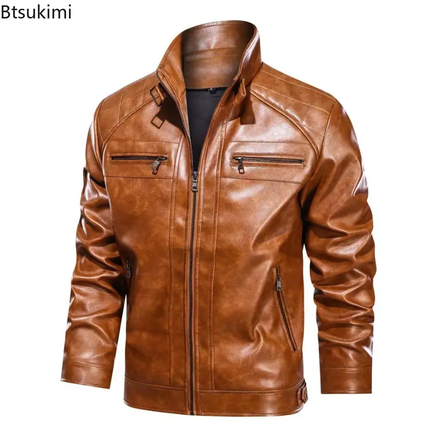 Men Autumn Winter PU Leather Jacket Motorcycles Faux Leather Coats Fashion Male Stand Collar Moto Biker Fashion Casual Outwear