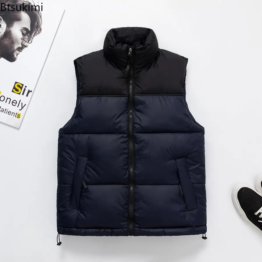 2024 Autumn Winter New Men's Thicken Warm Down Cotton Vest Jacket Fashion Contrast Color Design Male Loose Casual Waistcoat Tops