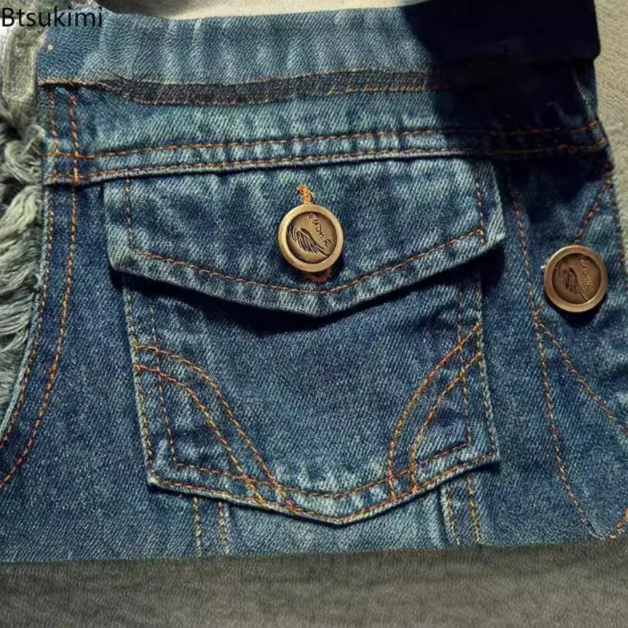 2025 Men's Fashion Casual Sleeveless Denim Jacket Korean Style Trend Hole Slim Fit Vest Oversized Men Cotton Jeans Waistcoat 6XL