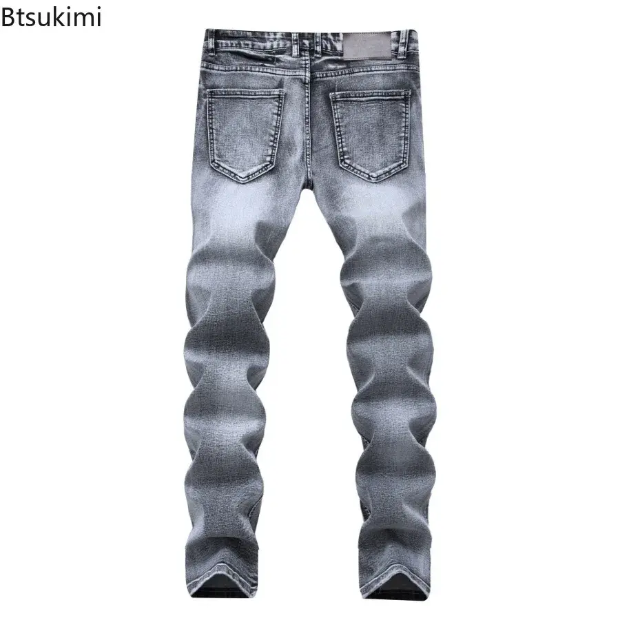 New 2025 Men's Grey Jeans Pants Fashion Casual Slim Fit Small Feet Long Pants Trend Versatile Stretch Denim Trousers for Men