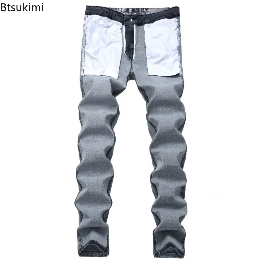 New 2025 Men's Grey Jeans Pants Fashion Casual Slim Fit Small Feet Long Pants Trend Versatile Stretch Denim Trousers for Men