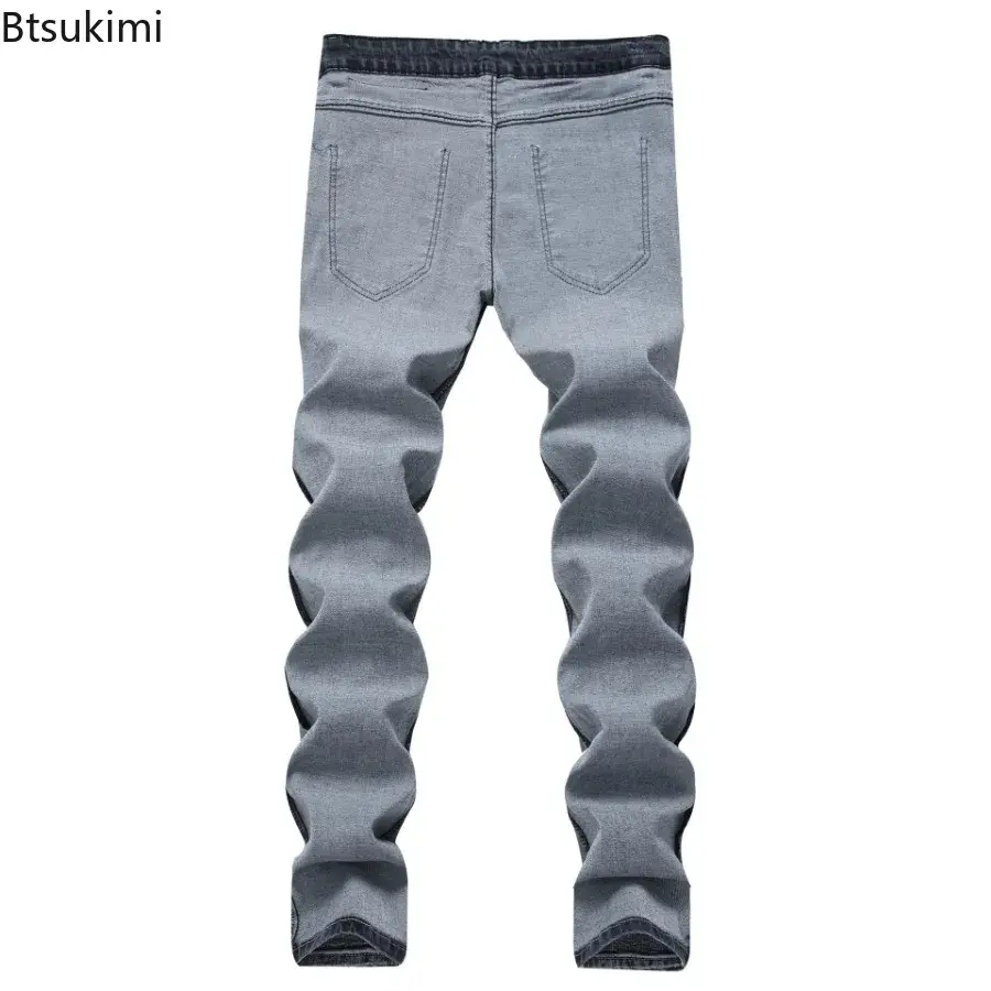 New 2025 Men's Grey Jeans Pants Fashion Casual Slim Fit Small Feet Long Pants Trend Versatile Stretch Denim Trousers for Men