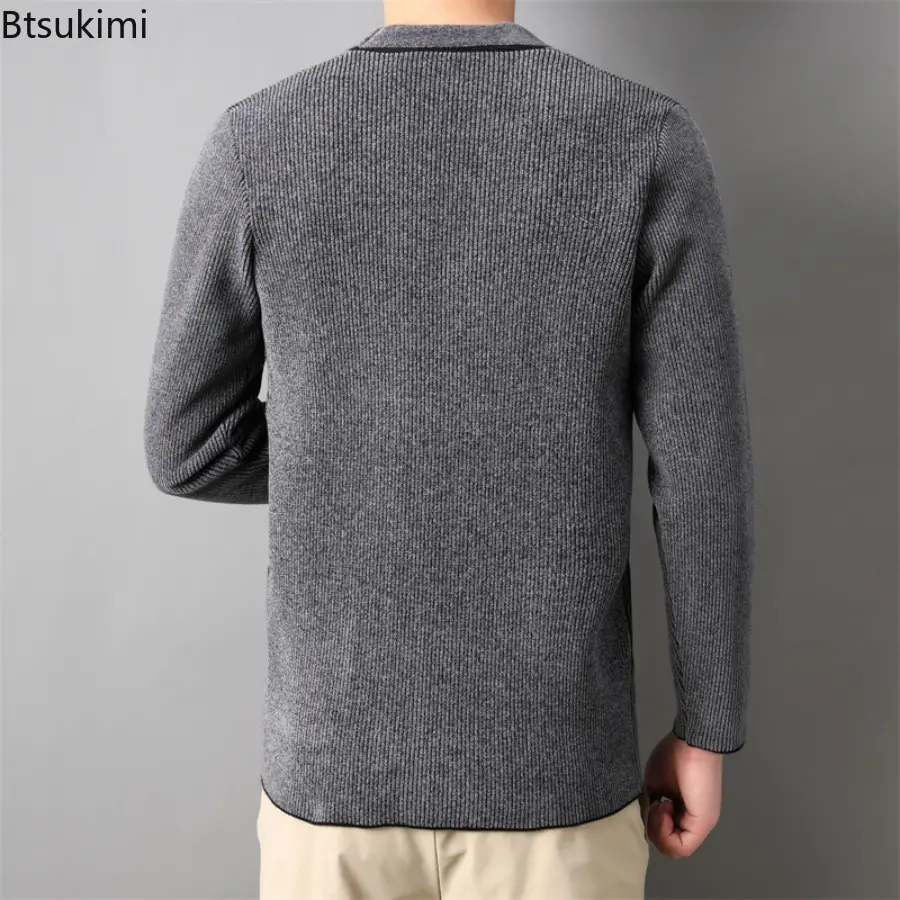 2025 Men's Spring and Autumn Solid Knitted Cardigan Korean Edition Trendy Business Casual Corduroy Cardigan Coat Male Streetwear