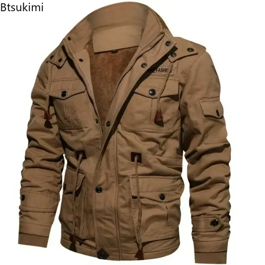 2025 Men's Thickened Warm Jackets Autumn Winter Outdoor Sport Training Plush Cotton Windproof Coats Male Thermal Bomber Jackets