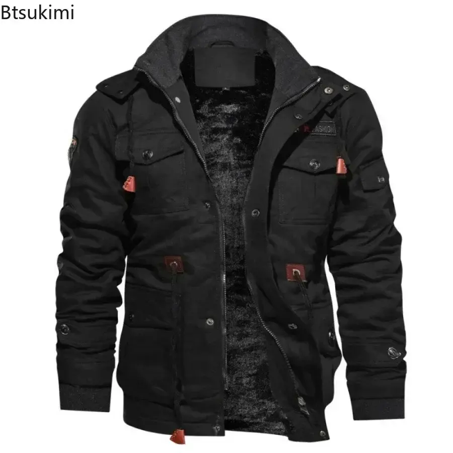 2025 Men's Thickened Warm Jackets Autumn Winter Outdoor Sport Training Plush Cotton Windproof Coats Male Thermal Bomber Jackets