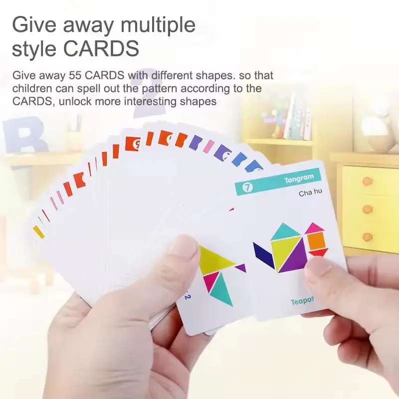 Magnetic Tangram 9-Piece Jigsaw Puzzle ABS Montessori Educational Toy 3D Geometric Figure Puzzles Game Contains Teaching Cards