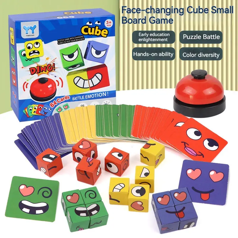 Face Changing Cube Building Blocks Fun Tabletop Parent-Child Board Game Early Education Wooden Puzzle Block Toys For Boys Girls