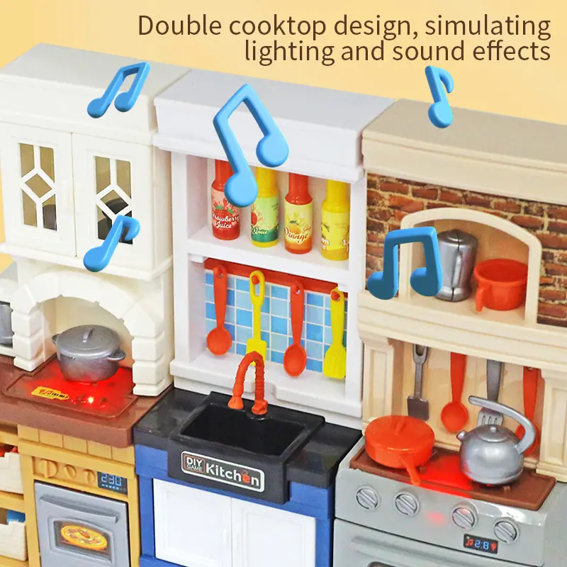 DIY Kid Play House Simulation Kitchen Pretend Toys Kitchenware Lighting and Sounds Cooking Game Set Children Fun Educational Toy