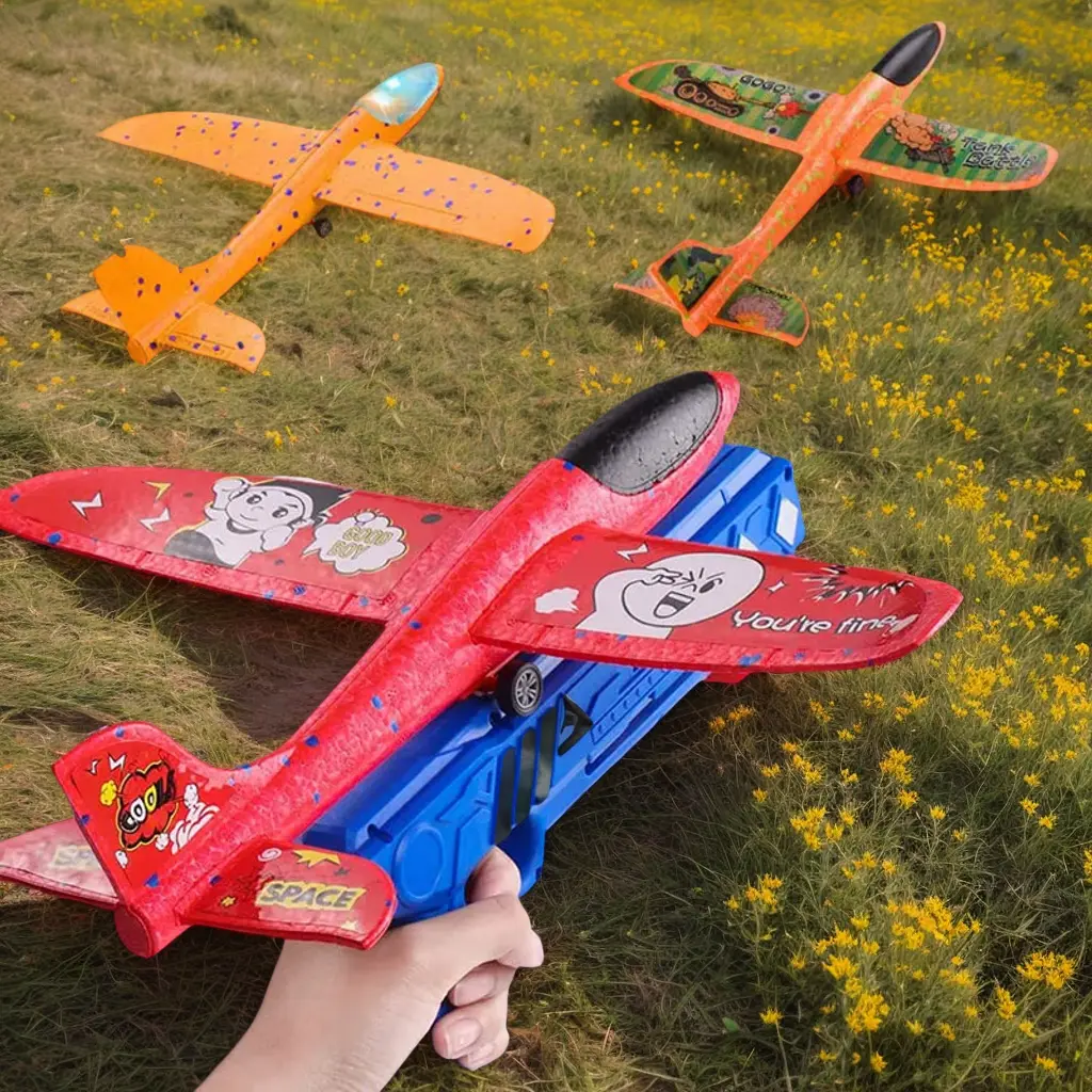 Foam Airplane Launcher Plane Glider Catapult Gun Toy Children Outdoor Game Shooting Fly Roundabout Toys for Kids Gift