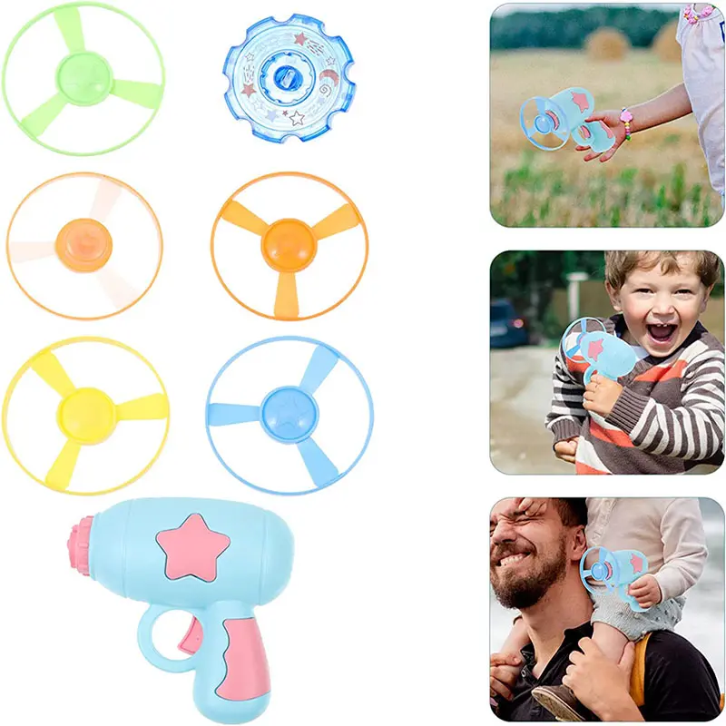Children Saucer Launcher Pistol Outdoor Spinning Top Dinosaur Gun Toys Flying Disc Bamboo Dragonfly Ejection Luminous Gyroscope