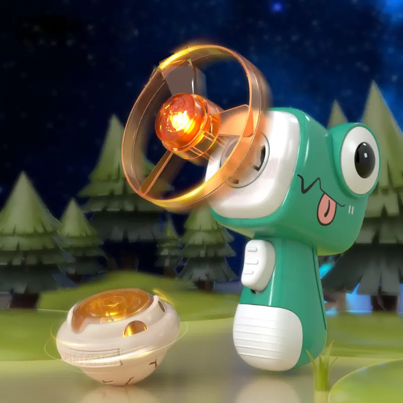 Children Saucer Launcher Pistol Outdoor Spinning Top Dinosaur Gun Toys Flying Disc Bamboo Dragonfly Ejection Luminous Gyroscope
