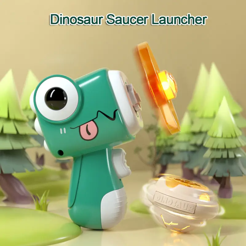 Children Saucer Launcher Pistol Outdoor Spinning Top Dinosaur Gun Toys Flying Disc Bamboo Dragonfly Ejection Luminous Gyroscope