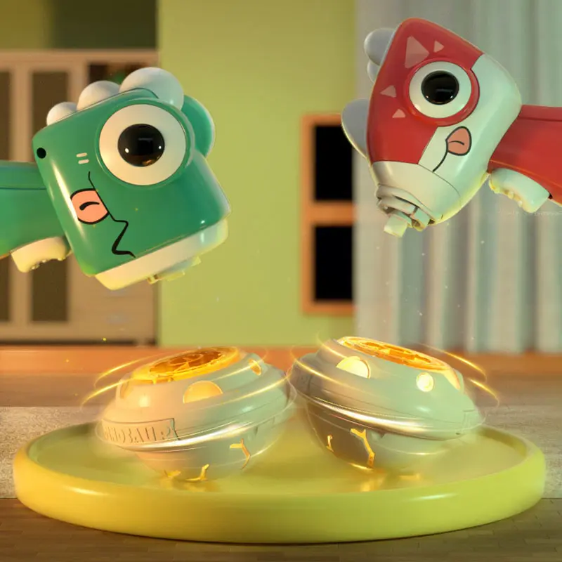 Children Saucer Launcher Pistol Outdoor Spinning Top Dinosaur Gun Toys Flying Disc Bamboo Dragonfly Ejection Luminous Gyroscope