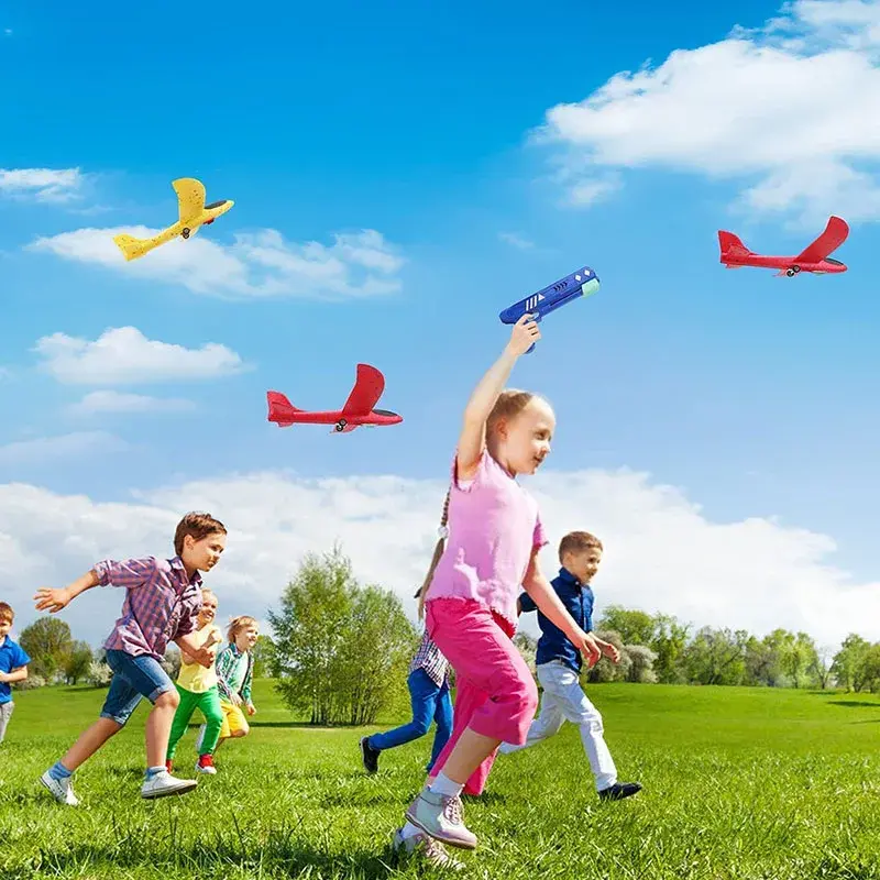 Foam Airplane Launcher Plane Glider Catapult Gun Toy Children Outdoor Game Shooting Fly Roundabout Toys for Kids Gift
