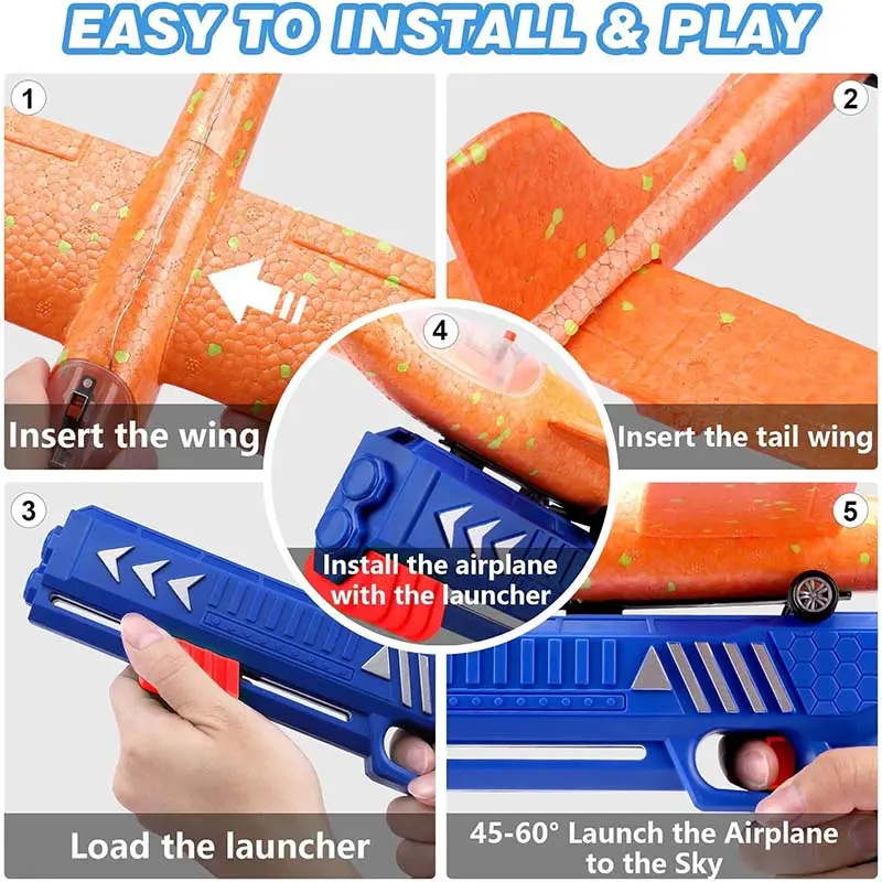 Foam Airplane Launcher Plane Glider Catapult Gun Toy Children Outdoor Game Shooting Fly Roundabout Toys for Kids Gift