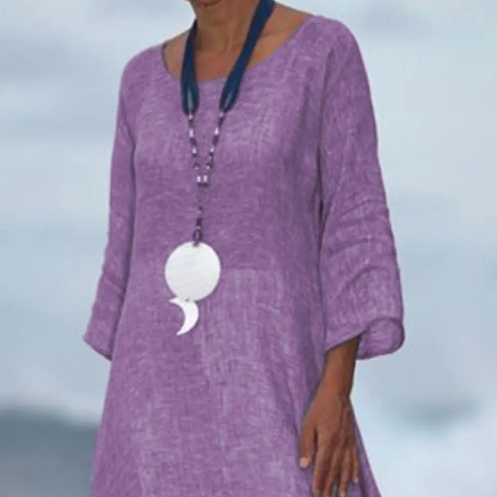 O-Neck Long Sleeve Loose Fitting Tunic Dress Women Fashion Irregular Hem Leisure Midi Dress Female Clothing