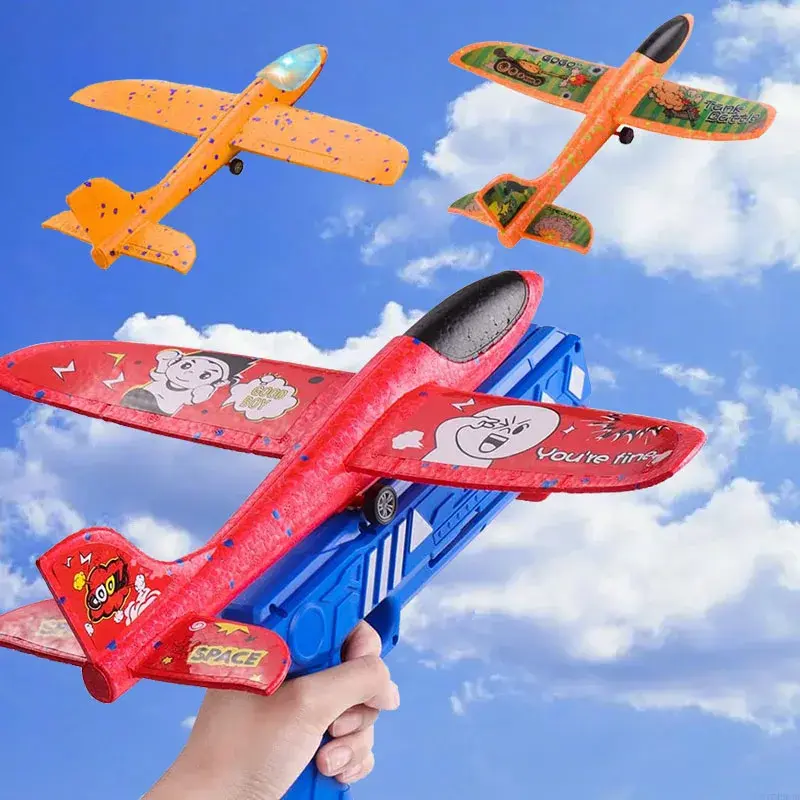 Foam Airplane Launcher Plane Glider Catapult Gun Toy Children Outdoor Game Shooting Fly Roundabout Toys for Kids Gift