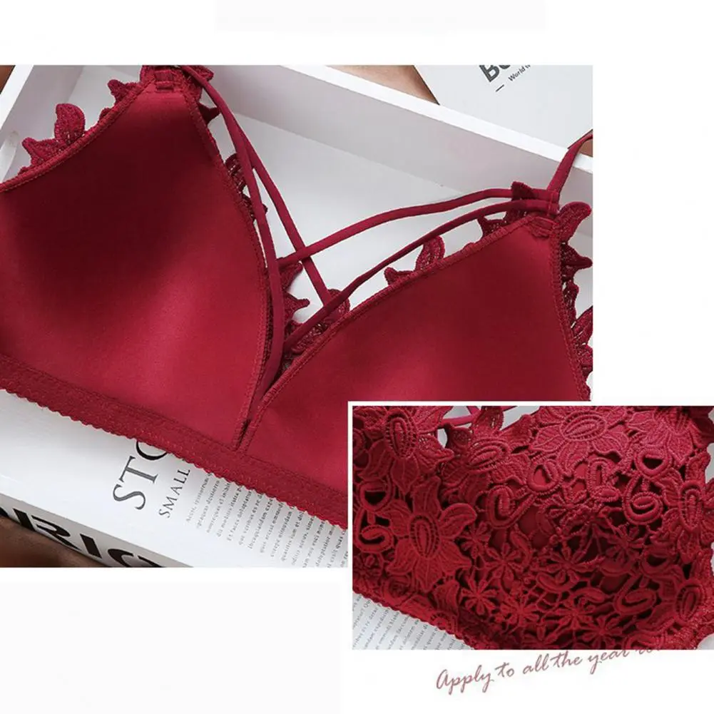2Pcs/Set Women Bra Panties Set Lace Flower Embroidery Hollow Push Up Seamless Wireless Anti-septic Lady Underwear