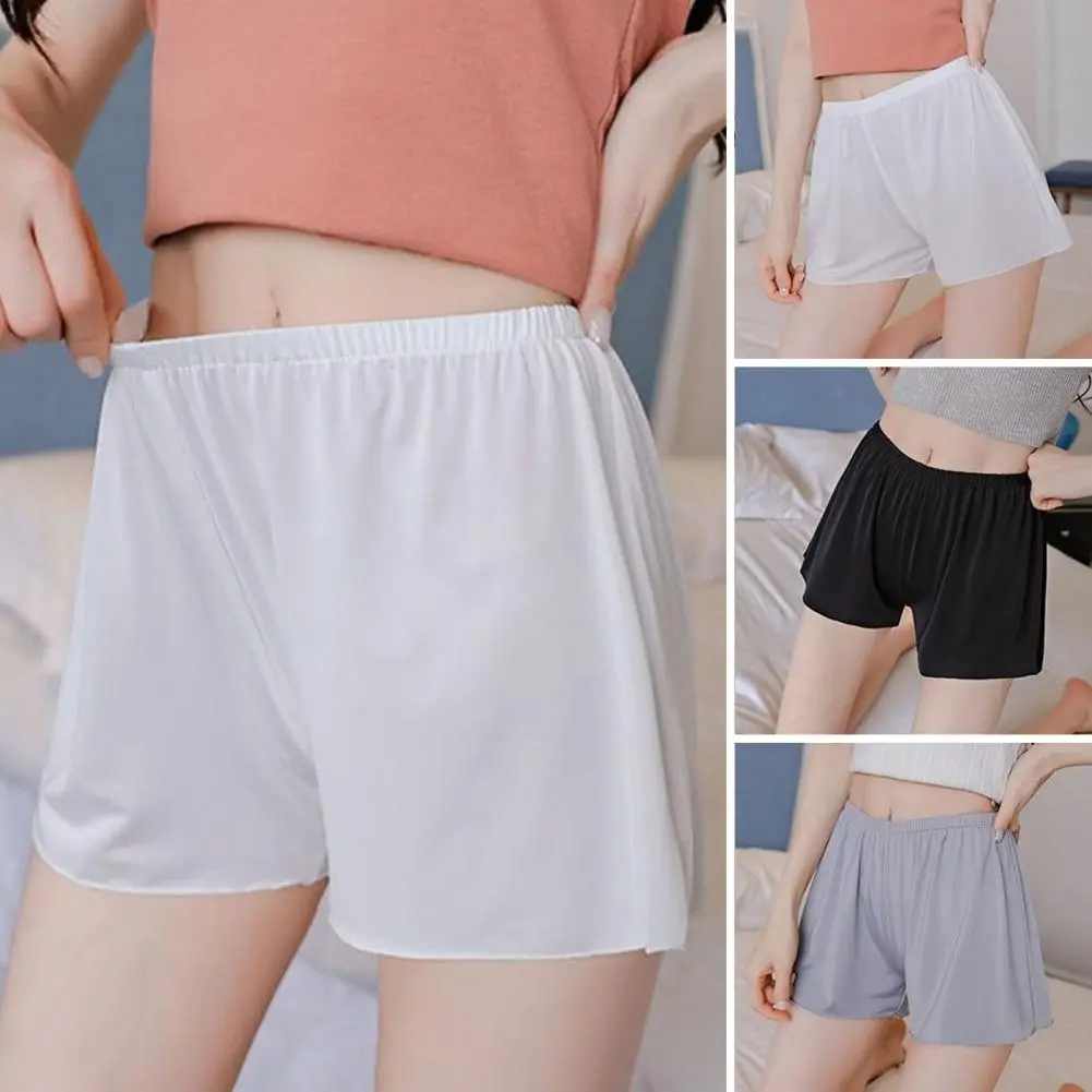 Soft Summer Mini Pants Above Knee Length Women Safety Shorts Satin Homewear Pleated Women Shorts