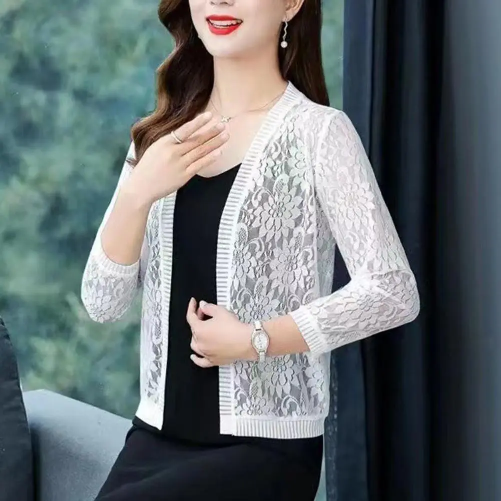 Women Floral Lace Cardigan Women Summer Lace Cardigan Solid Color Sun-resistant Ladies Summer Short Top Cover Up Women's Jackets