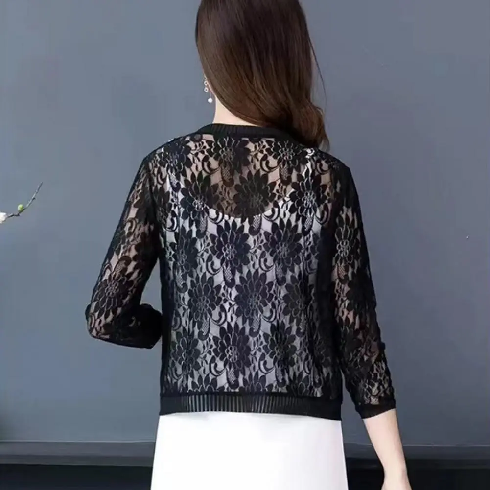 Women Floral Lace Cardigan Women Summer Lace Cardigan Solid Color Sun-resistant Ladies Summer Short Top Cover Up Women's Jackets