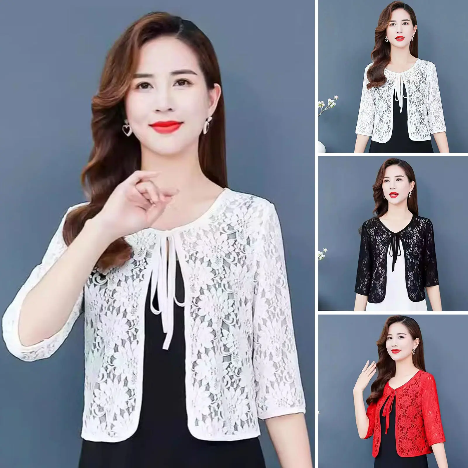 Women Floral Lace Cardigan Women Summer Lace Cardigan Solid Color Sun-resistant Ladies Summer Short Top Cover Up Women's Jackets
