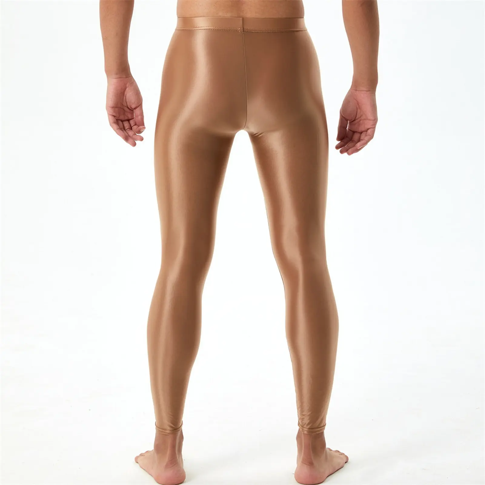 Men Pants U Convex Bulge Pouch Silky Smooth Slim Fit Casual Pants High Elastic Mid Waist Solid Color Long Jonhs Leggings