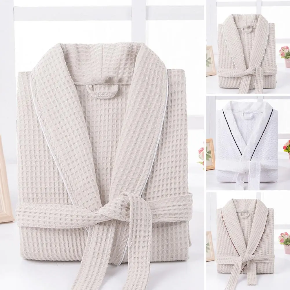 Unisex Shower Robe V Neck Lace-up Waist Long Sleeve Solid Color Sleepwear Men's Bathrobe Nightgown Hotel Beauty Shower Gown