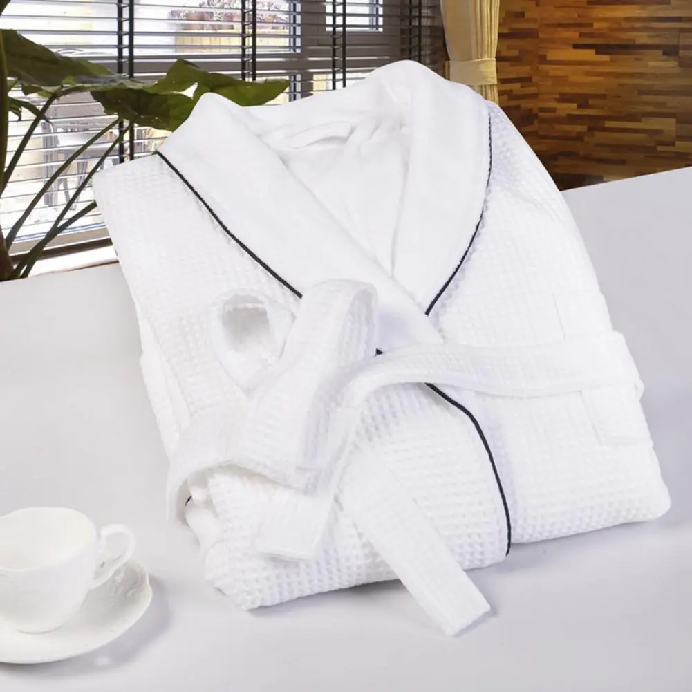 Unisex Shower Robe V Neck Lace-up Waist Long Sleeve Solid Color Sleepwear Men's Bathrobe Nightgown Hotel Beauty Shower Gown
