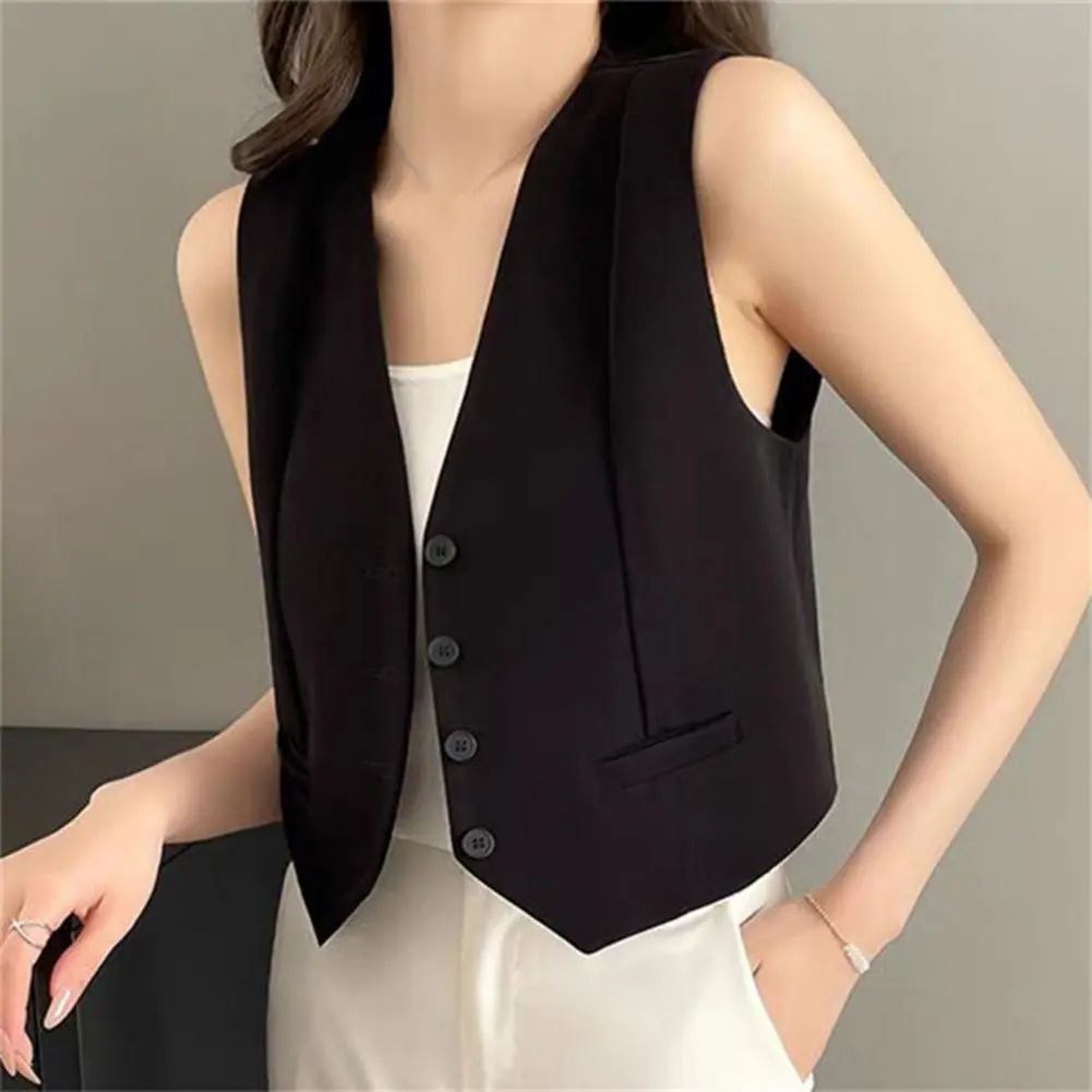 Breathable Suit Vest Polyester Vest for Women Elegant Women's Single Breasted Suit Vest for Spring/summer Sleeveless V-neck