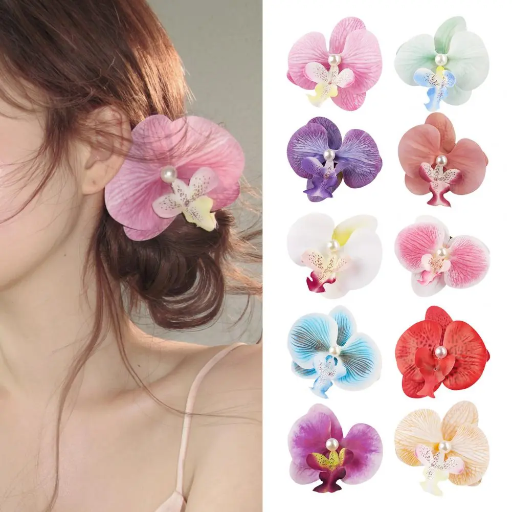 Fabric Flower Hair Clip Women Hair Accessory Bohemian Style Moth Orchid Hair Clip with Faux Pearl Detail Women's for Hawaiian