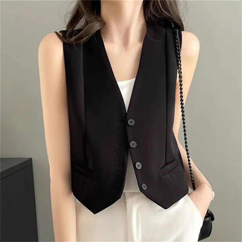 Breathable Suit Vest Polyester Vest for Women Elegant Women's Single Breasted Suit Vest for Spring/summer Sleeveless V-neck