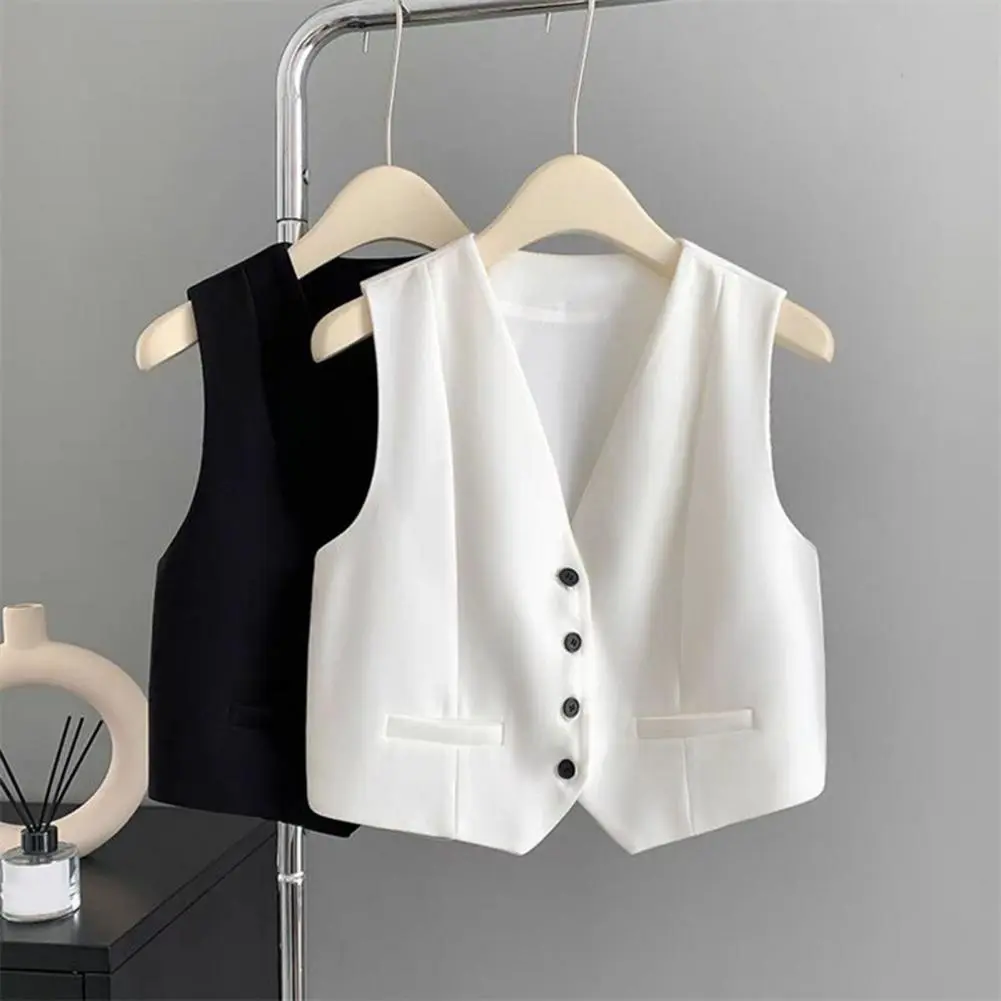 Breathable Suit Vest Polyester Vest for Women Elegant Women's Single Breasted Suit Vest for Spring/summer Sleeveless V-neck