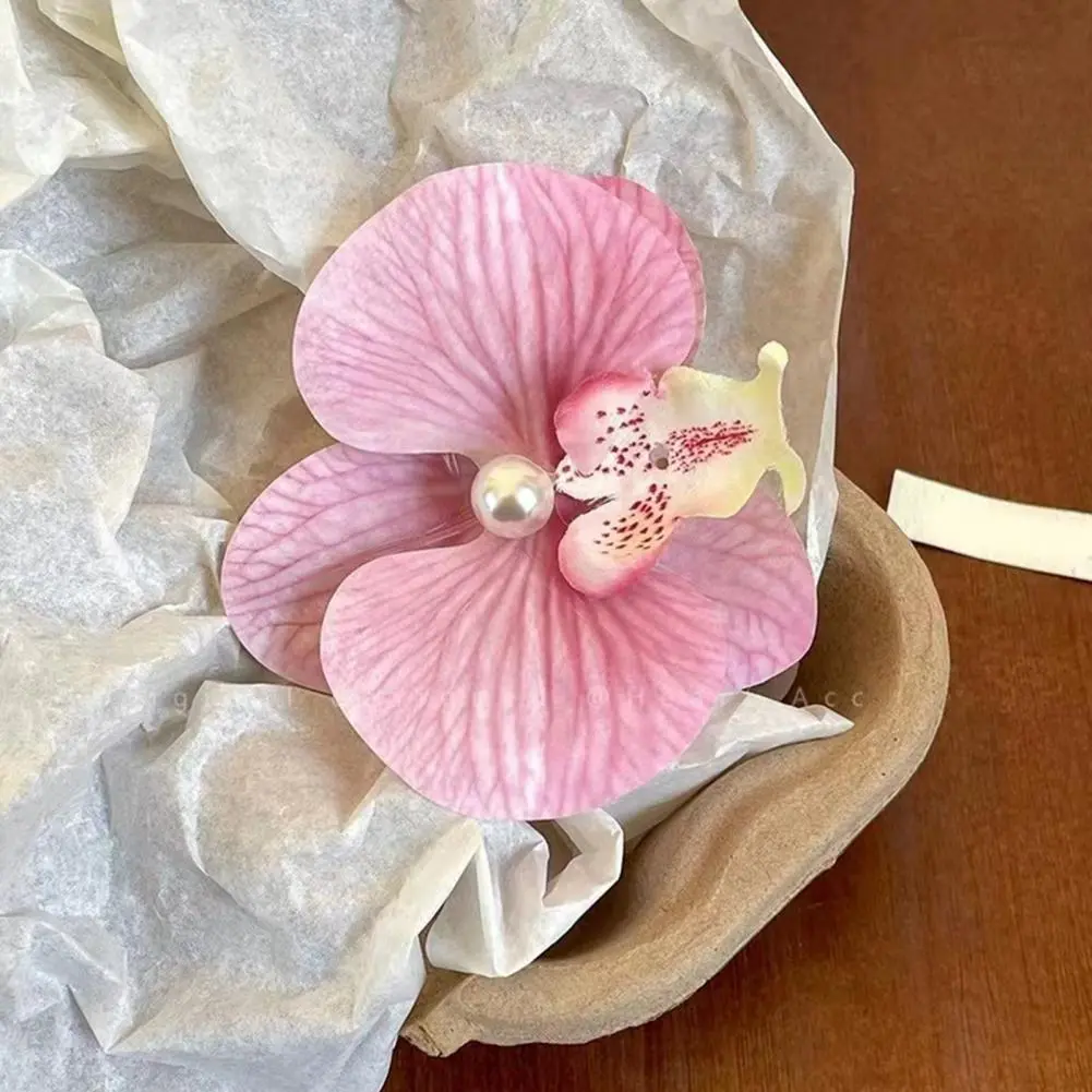 Fabric Flower Hair Clip Women Hair Accessory Bohemian Style Moth Orchid Hair Clip with Faux Pearl Detail Women's for Hawaiian