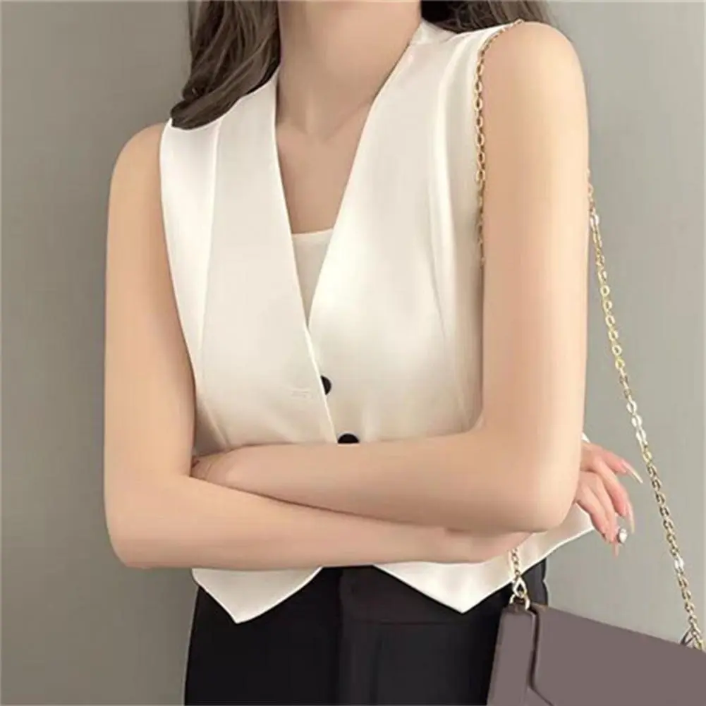 Breathable Suit Vest Polyester Vest for Women Elegant Women's Single Breasted Suit Vest for Spring/summer Sleeveless V-neck