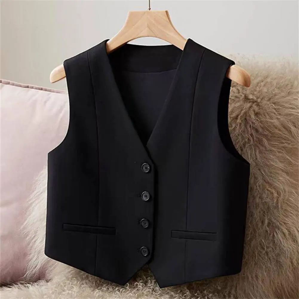 Breathable Suit Vest Polyester Vest for Women Elegant Women's Single Breasted Suit Vest for Spring/summer Sleeveless V-neck