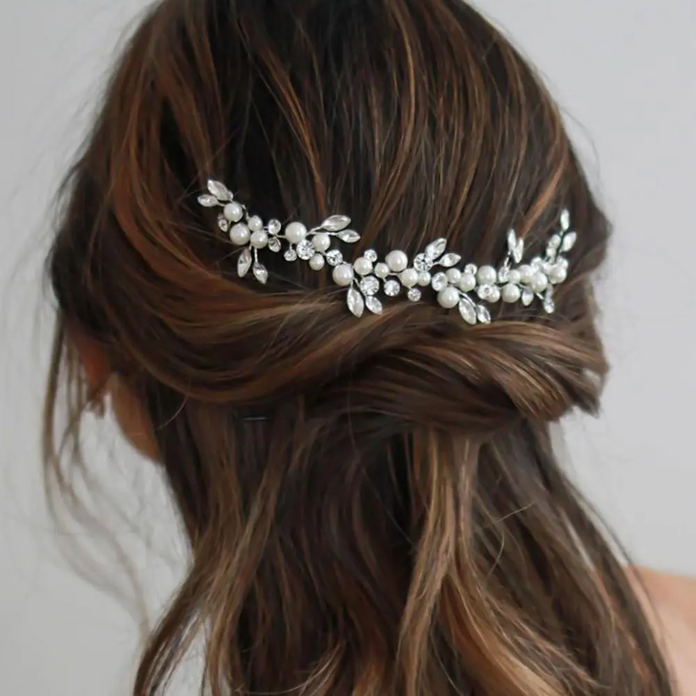 Wedding Bride Headdress Wired Rhinestone Faux Pearl Bridal Headdress Decorative Exquisite Hair Jewelry Bridal Hair Accessories