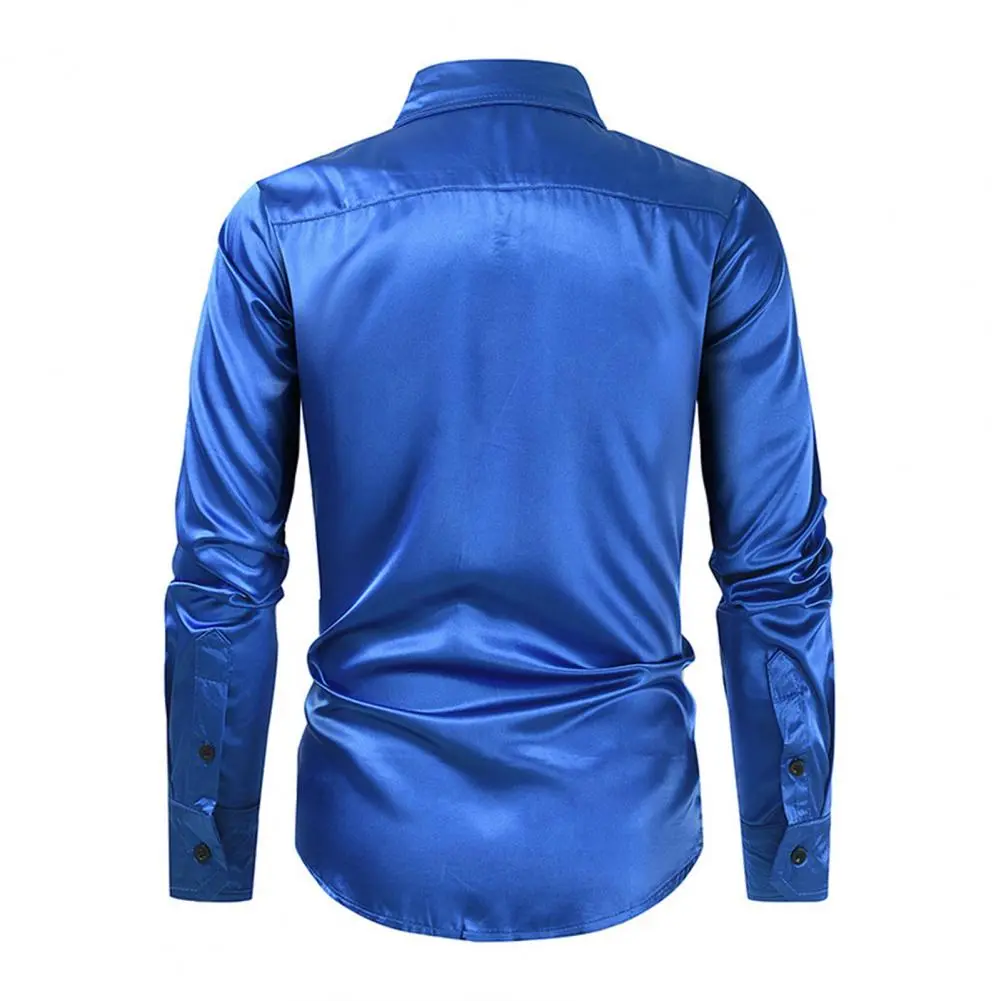 Men Shirt Men Long Sleeve Shirt Sequin Performance Shirt for Men with Turn-down Collar Long Sleeves Satin Club Party Stage Show