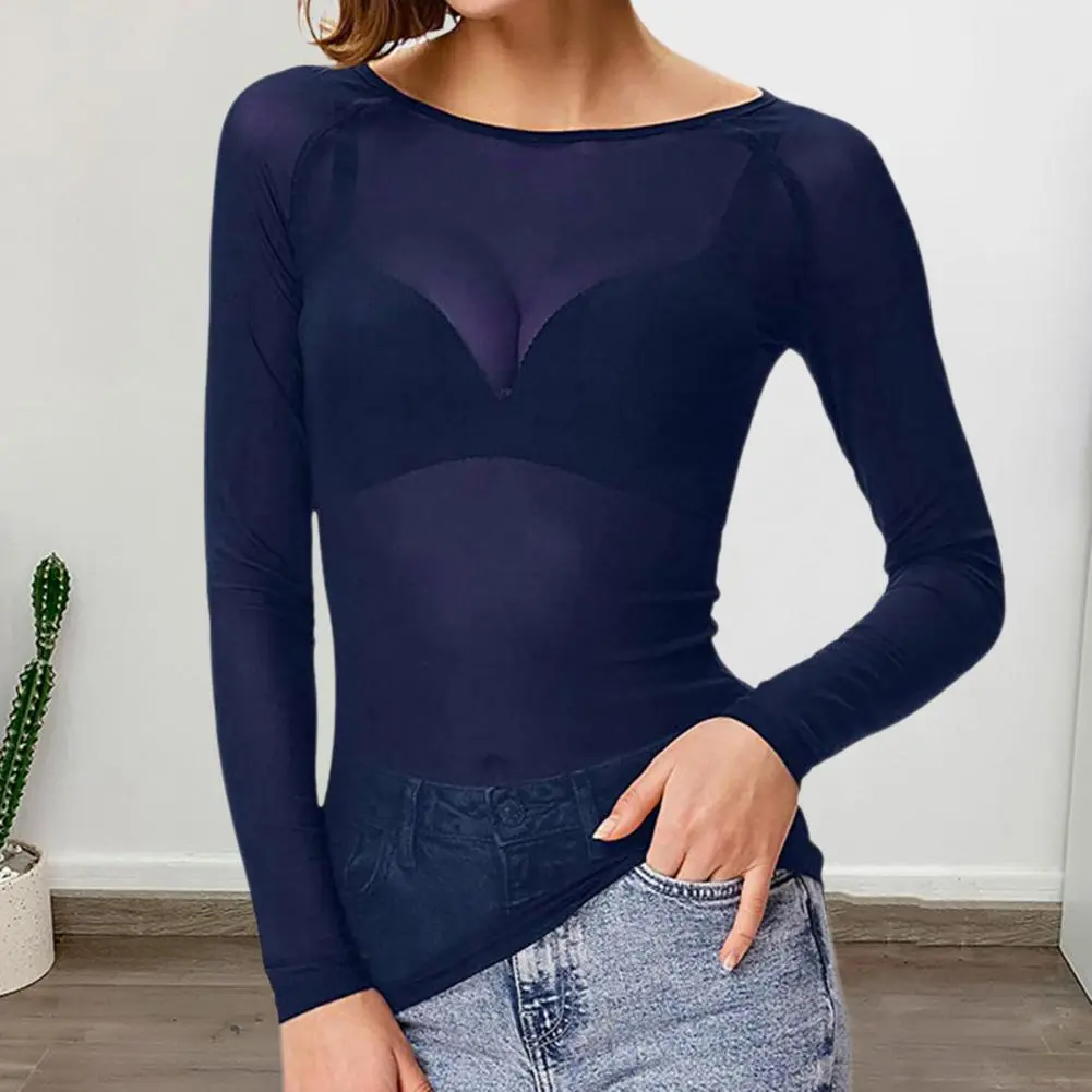Transparent Blouse Gauze Top Women Mesh Bottoming Shirt Sheer Mesh Blouse Women's Tops O-neck Long Sleeve Shirt for Summer